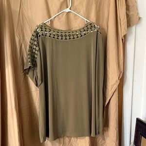 Cato Olive Blouse with Embellished Shoulder